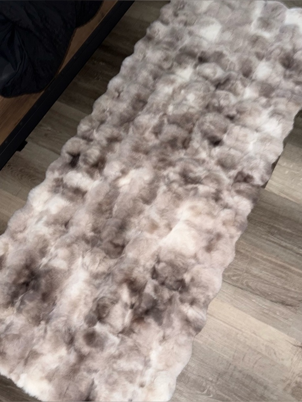 Plush Faux Fur Runner Rug in Taupe and Cream